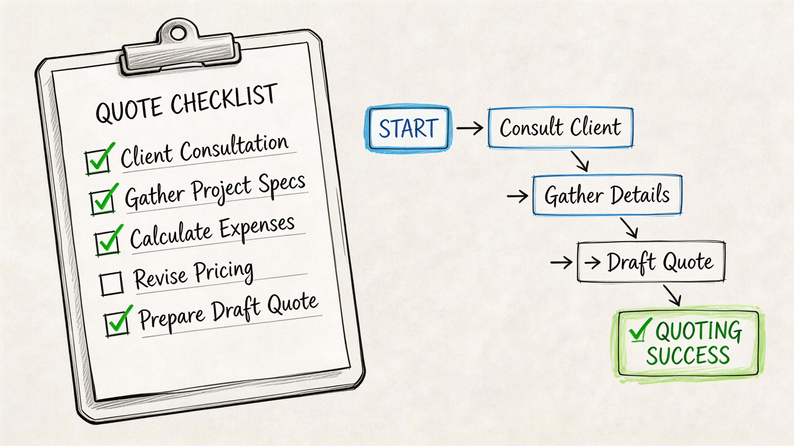A checklist and a project flowchart illustrating the professional process of creating accurate moving estimates.