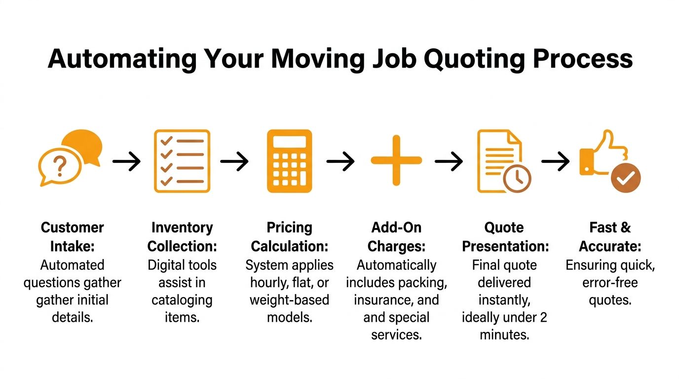 A flow chart illustrating the automated six-step process for generating moving job quotes for customers.