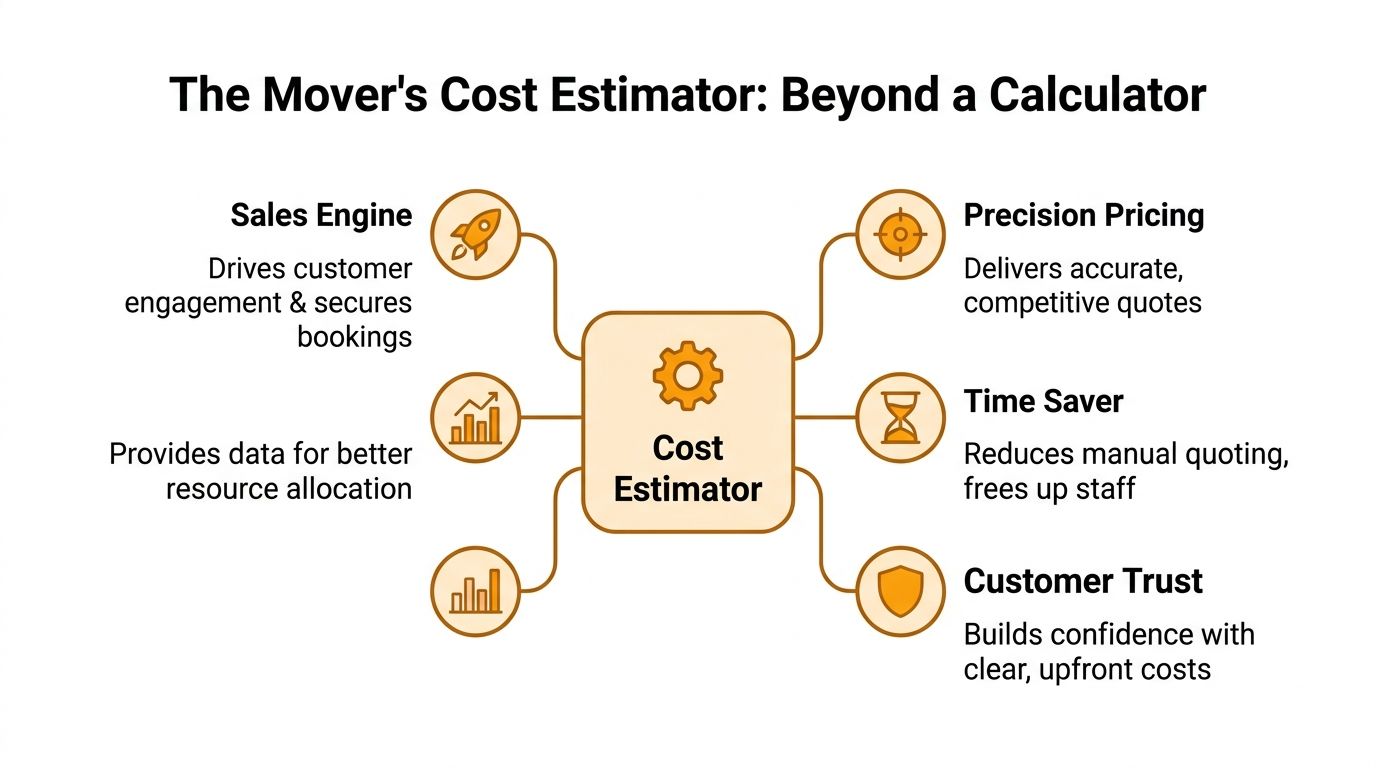 A diagram illustrating the benefits of a moving company cost estimator for business efficiency and growth.
