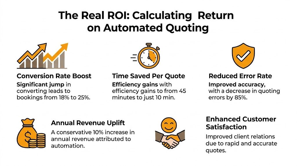 An infographic highlighting the return on investment benefits of using automated quoting software for businesses.