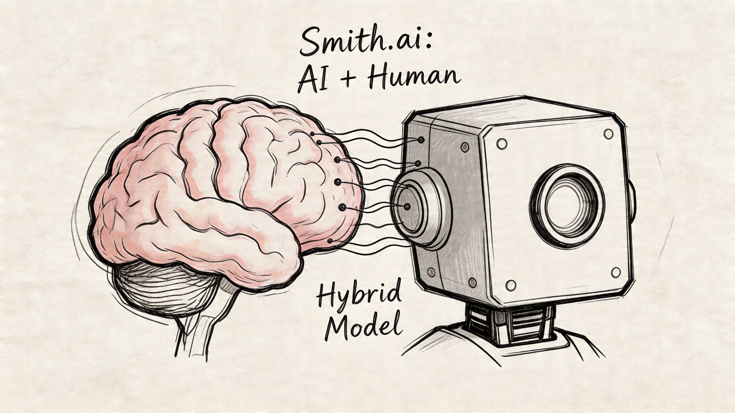 A conceptual illustration showing a human brain connected to a robotic head representing a hybrid AI model.