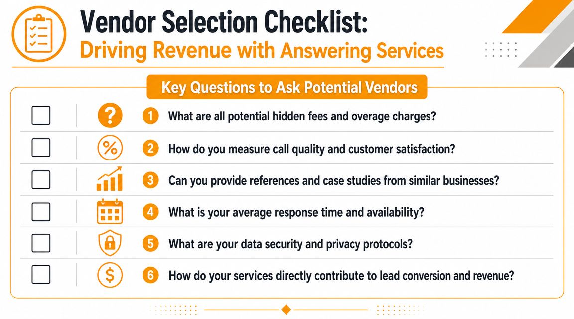 A checklist titled Vendor Selection Checklist for choosing an answering service to help drive business revenue.