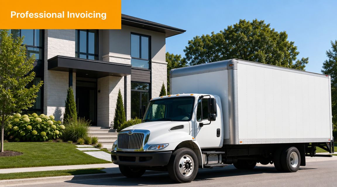 A white moving truck parked in front of a modern residential home for professional services.